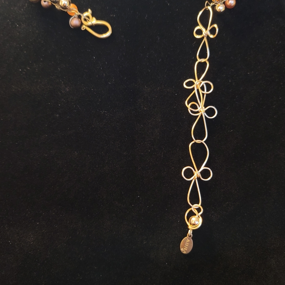 Abra Couture Golden GLOWY Necklace, Amber & Murano Glass Elements, Designer - Picture 5 of 6